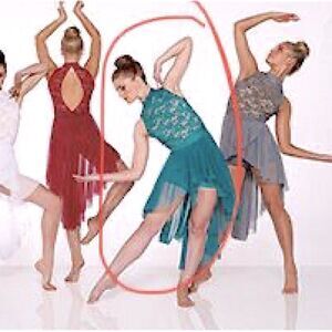 Kelle dance jazz lyrical costume 8361 aqua blue teal lace mesh child LC-NEW